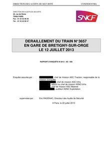 Rapport de la SNCF sur le déraillement du train n°3657 le 12 juillet 2013 à Brétigny