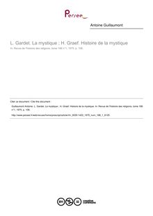 L. Gardet. La mystique ; H. Graef. Histoire de la mystique  ; n°1 ; vol.188, pg 108-108