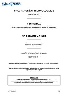 Sujet Bac STD2A 2017 - Physique - chimie 