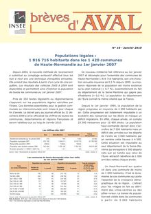 Populations légales : 1 816 716 habitants dans les 1 420 communes de Haute-Normandie au 1er janvier 2007