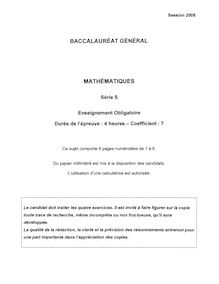 Mathématiques 2008 Scientifique Baccalauréat général