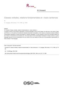 Classes verbales, relations fondamentales et « basic sentences » - article ; n°113 ; vol.28, pg 79-89