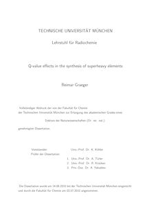 Q-value effects in the synthesis of superheavy elements [Elektronische Ressource] / Reimar Graeger