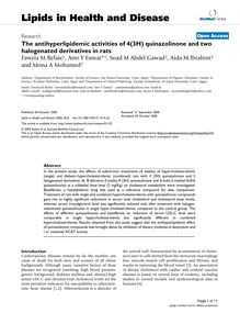 The antihyperlipidemic activities of 4(3H) quinazolinone and two halogenated derivatives in rats