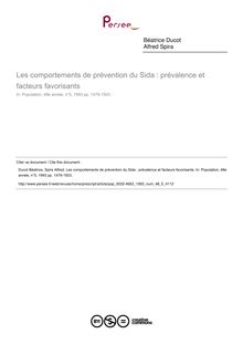 Les comportements de prévention du Sida : prévalence et facteurs favorisants - article ; n°5 ; vol.48, pg 1479-1503