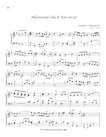 Partition Allemande (du 8e Ton en G), Pièces de clavecin du manuscrit Bauyn
