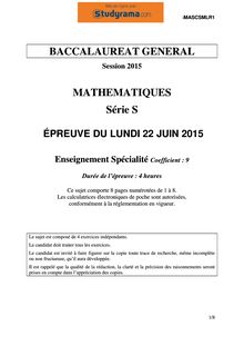 Sujet BAC S 2015 Mathématiques Spécialité