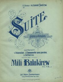 Partition couverture couleur,  pour Piano 4 mains, Balakirev, Mily