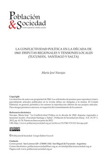 LA CONFLICTIVIDAD POLÍTICA EN LA DÉCADA DE 1860: DISPUTAS REGIONALES Y TENSIONES LOCALES (TUCUMÁN, SANTIAGO Y SALTA)