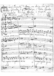 Partition Recit. ed Aria (Cleofide): Qual tempesta ... Son qual misera colomba(S + 2 violons, viole de gambe, continuo), Cleofide