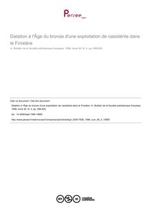 Datation à l Âge du bronze d une exploitation de cassitérite dans le Finistère - article ; n°4 ; vol.95, pg 598-600