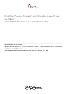 B. Lifshitz, Promise, Obligation and Acquisition in Jewish Law (en hébreu) - note biblio ; n°1 ; vol.42, pg 416-419