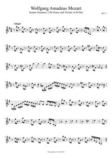 Partition , Adagio, violon Sonata, Violin Sonata No.2, D major, Mozart, Wolfgang Amadeus par Wolfgang Amadeus Mozart