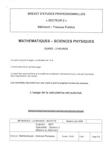 Mathématiques - Sciences physiques 2009 BEP - Travaux publics