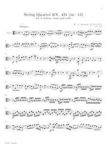 Partition viole de gambe, corde quatuor No.15, D minor, Mozart, Wolfgang Amadeus