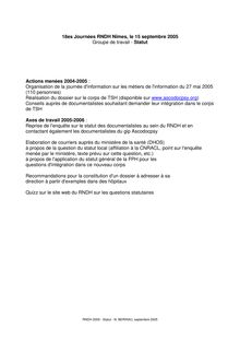 18es Journées RNDH Nîmes, le 15 septembre 2005 Groupe de ...