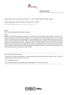 Olympisme et sports d hiver : Les retombées des Jeux Olympiques d hiver de Chamonix 1924 - article ; n°3 ; vol.79, pg 15-36
