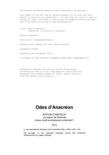 Odes d Anacréon par Anacreon