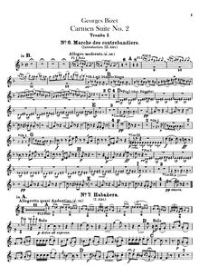 Partition trompette 1, 2 (en A, B♭), Carmen  No.2, Bizet, Georges