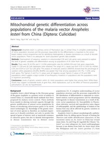Mitochondrial genetic differentiation across populations of the malaria vector Anopheles lesterifrom China (Diptera: Culicidae)
