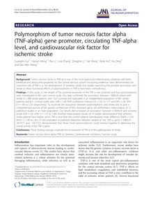 Polymorphism of tumor necrosis factor alpha (TNF-alpha) gene promoter, circulating TNF-alpha level, and cardiovascular risk factor for ischemic stroke
