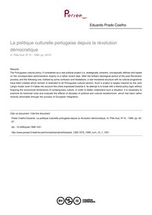 La politique culturelle portugaise depuis la révolution démocratique - article ; n°1 ; vol.10, pg 45-57