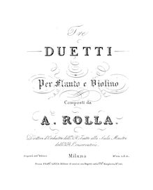 Partition parties complètes, 3 Duos pour flûte et violon, Rolla, Alessandro par Alessandro Rolla