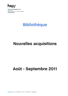 Bibliothèque Nouvelles acquisitions Août - Septembre 2011