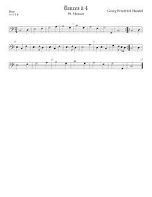 Partition viole de basse, basse clef, 2 Menuets à 4, Handel, George Frideric par George Frideric Handel