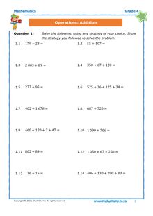 Grade 4 Maths Worksheet: Addition And Number Lines