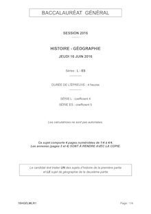 Baccalauréat Histoire-Géographie 2016 - Série L-ES