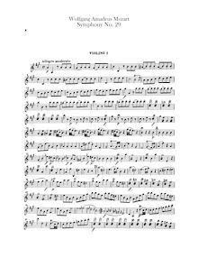 Partition violons I, II, Symphony No.29, A major, Mozart, Wolfgang Amadeus