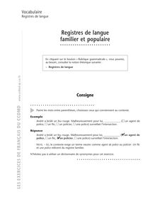Générique / spécifique, Registres de langue familier et populaire