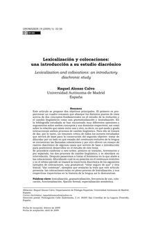 Lexicalización y colocaciones: una introducción a su estudio diacrónico (Lexicalization and collocations: an introductory diachronic study)