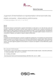 Jugement d intermédiaire et représentation dimensionnelle des objets comparés : observations préliminaires - article ; n°1 ; vol.81, pg 103-121