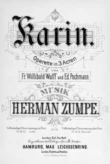 Partition complète, Karin, Operette in drei Akten, Zumpe, Hermann