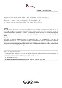 Préhistoire du Cap Corse : les abris de Torre d Aquila, Pietracorbara (Haute-Corse). Anthropologie - article ; n°3 ; vol.92, pg 378-380