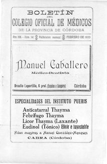 Boletín del Colegio Oficial de Médicos de la Provincia de Córdoba, n. 141 (1933)