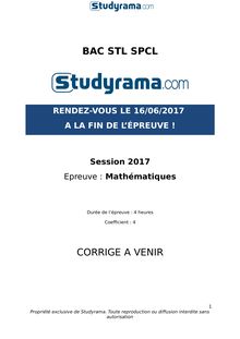 Corrigé Bac STL SPCL 2017 - Mathématiques