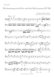 Partition violoncelle, Piano Sonata No.3, B♭ major, Mozart, Wolfgang Amadeus
