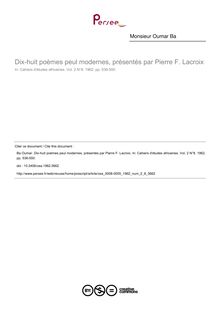 Dix-huit poèmes peul modernes, présentés par Pierre F. Lacroix - article ; n°8 ; vol.2, pg 536-550