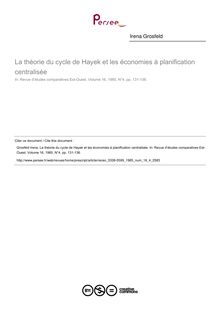 La théorie du cycle de Hayek et les économies à planification centralisée - article ; n°4 ; vol.16, pg 131-136
