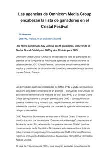 Las agencias de Omnicom Media Group encabezan la lista de ganadores en el Cristal Festival