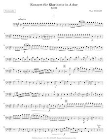 Partition violoncelles, clarinette Concerto, A major, Mozart, Wolfgang Amadeus par Wolfgang Amadeus Mozart