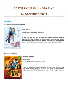 Sorties cinéma de la semaine du 14 décembre 2011