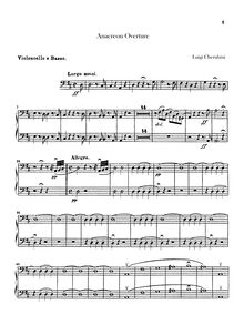 Partition violoncelles / Basses, Anacréon, ou L’amour fugitif, Opéra-ballet en deux actes par Luigi Cherubini