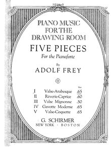 Partition , Valse-arabesque, 5 Piano pièces, Frey, Adolf