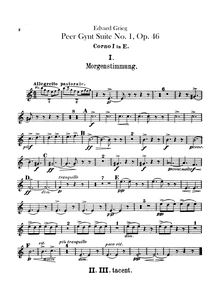Partition cor 1, 2, 3, 4 (en E), Peer Gynt  No.1, Op.46, Grieg, Edvard