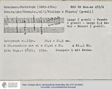 Partition complète et partition de violon, violon ou flûte Sonata en G minor No.2