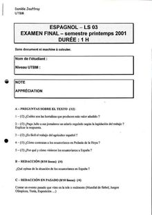 UTBM espagnol pratique et examen international 2001